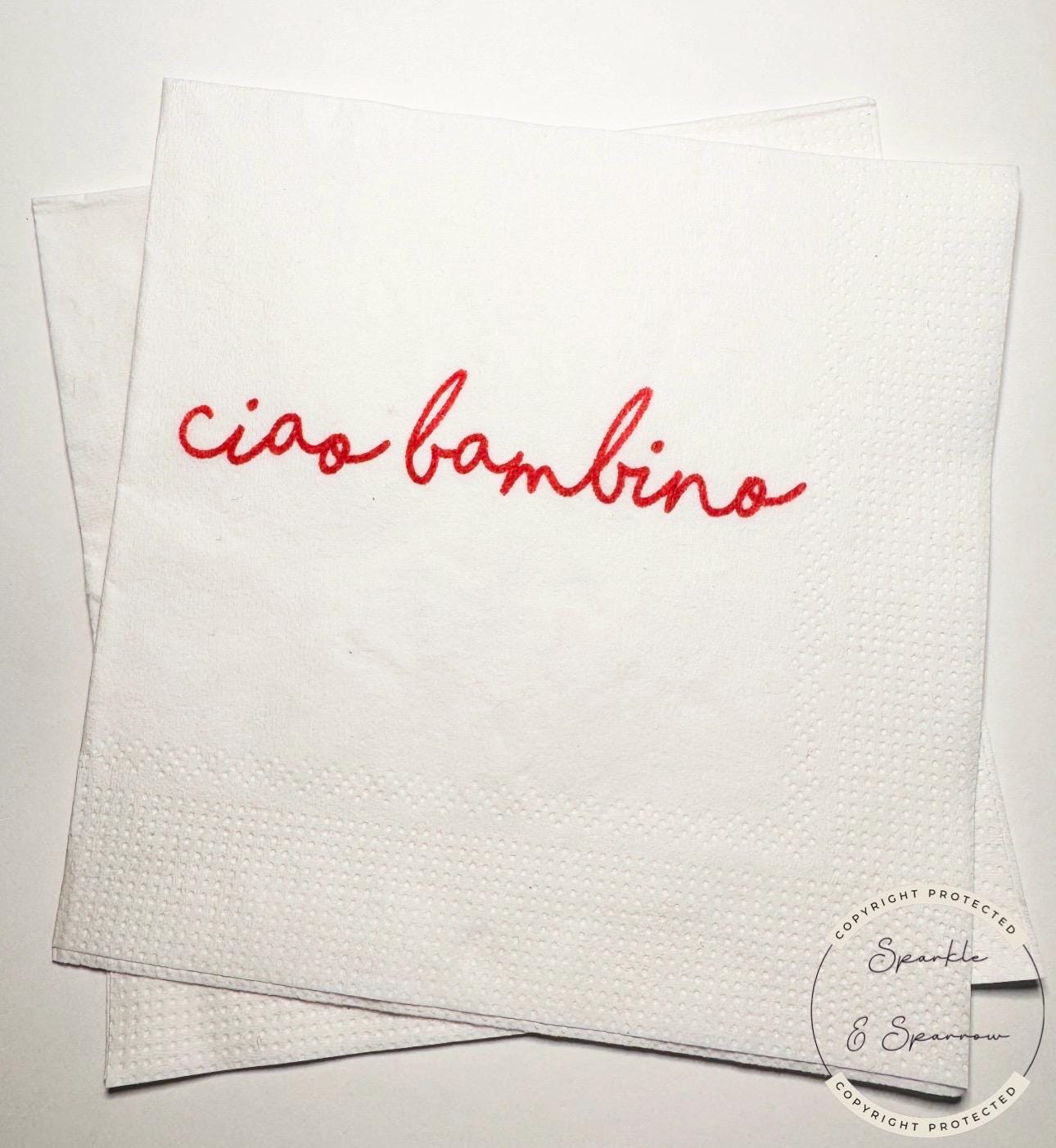 Ciao Bambino Red Bow Italian Baby Shower Ciao Bambino Pink Red Baby Shower Summer Lemon Cocktail, Luncheon or Dinner Napkins Set of 25