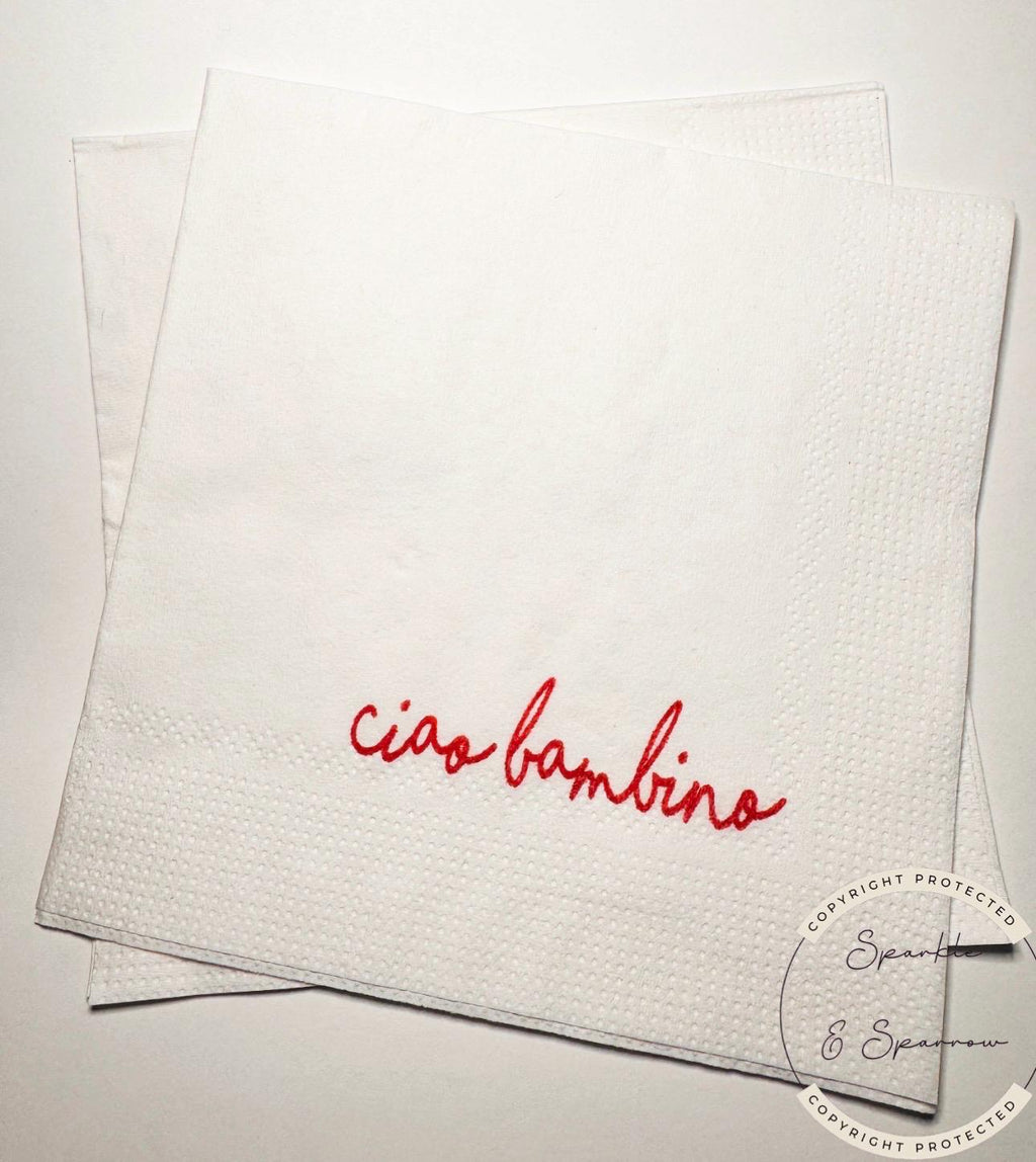 Ciao Bambino Red Bow Italian Baby Shower Ciao Bambino Pink Red Baby Shower Summer Lemon Cocktail, Luncheon or Dinner Napkins Set of 25
