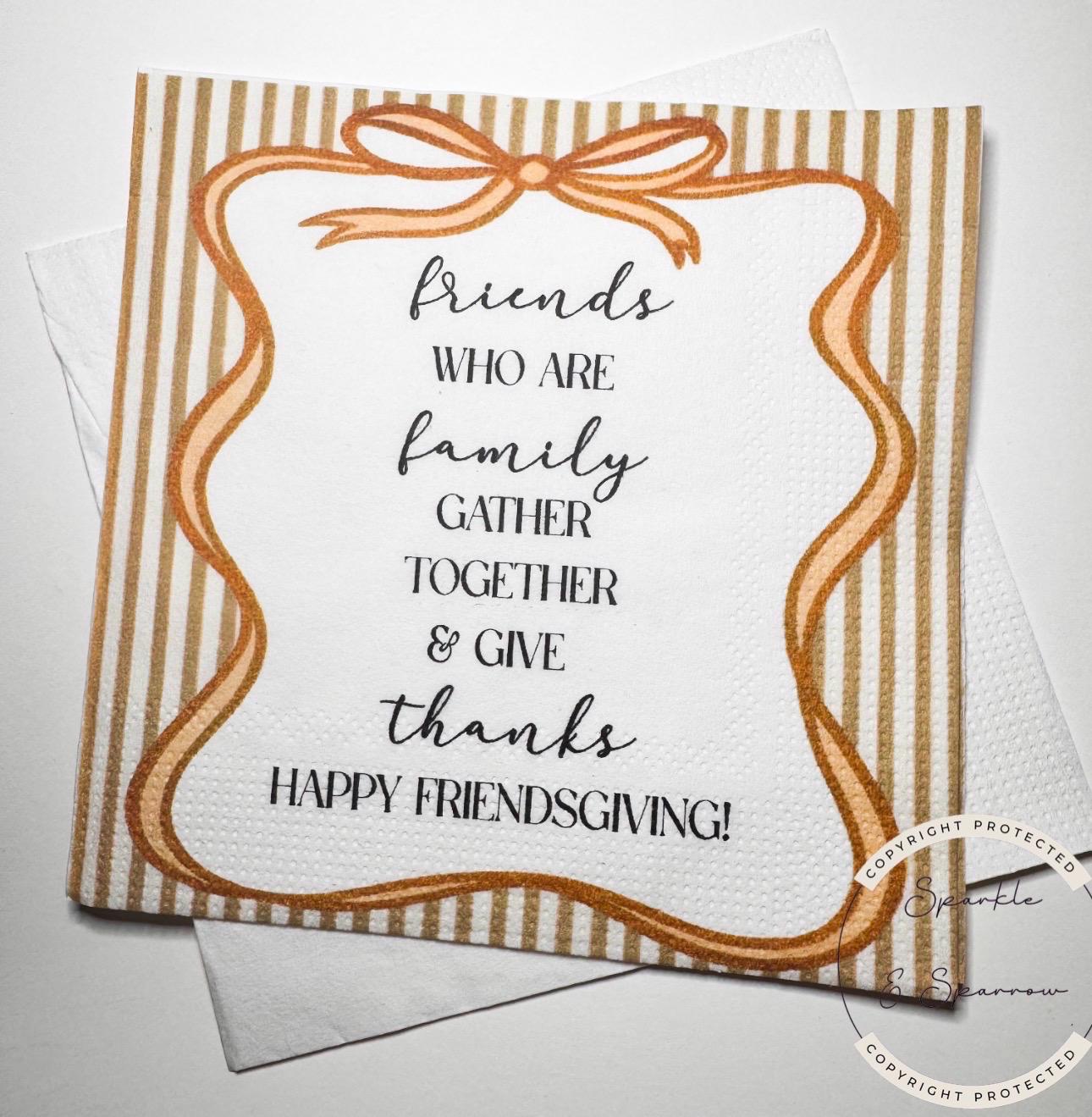 Friendsgiving Thanksgiving Friendsgiving 2025 Napkins Funny Friendsgiving Bow Dinner Party Cocktail, Luncheon or Dinner Napkins Set of 25