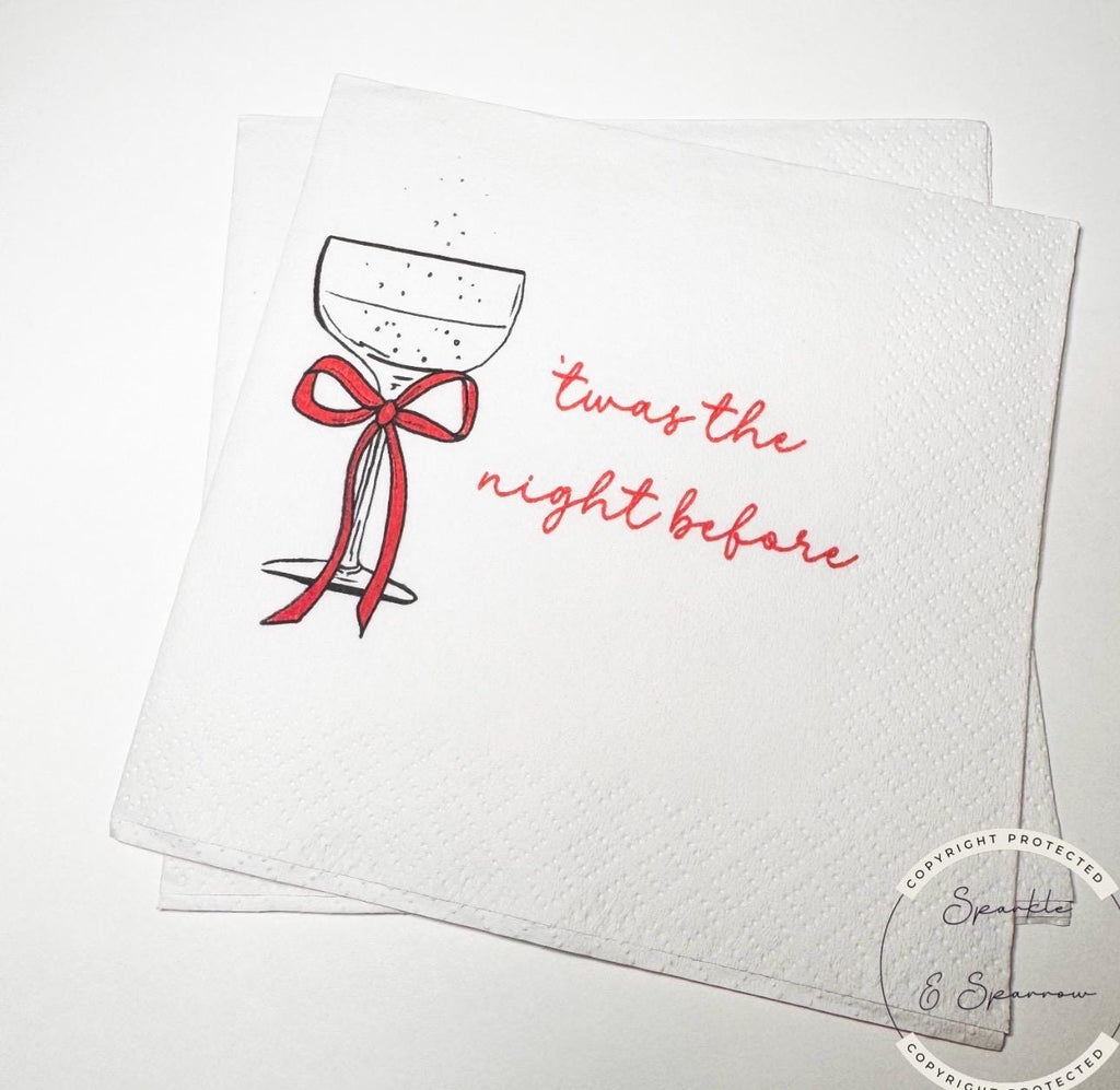 Twas the Night Wedding Rehearsal Dinner Napkins Christmas Rehearsal Dinner December Rehearsal Dinner  Red Bow Cocktail Napkins, Set of 25