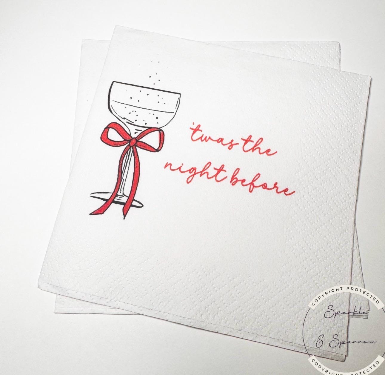 Twas the Night Wedding Rehearsal Dinner Napkins Christmas Rehearsal Dinner December Rehearsal Dinner  Red Bow Cocktail Napkins, Set of 25