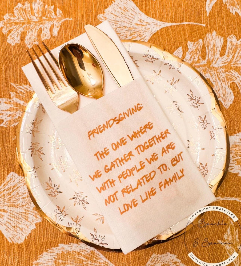 Friendsgiving Napkin Silverware Holder Friendsgiving Dinner Guest Towel Flatware Holder Place Holder Custom Friendsgiving Table Decor