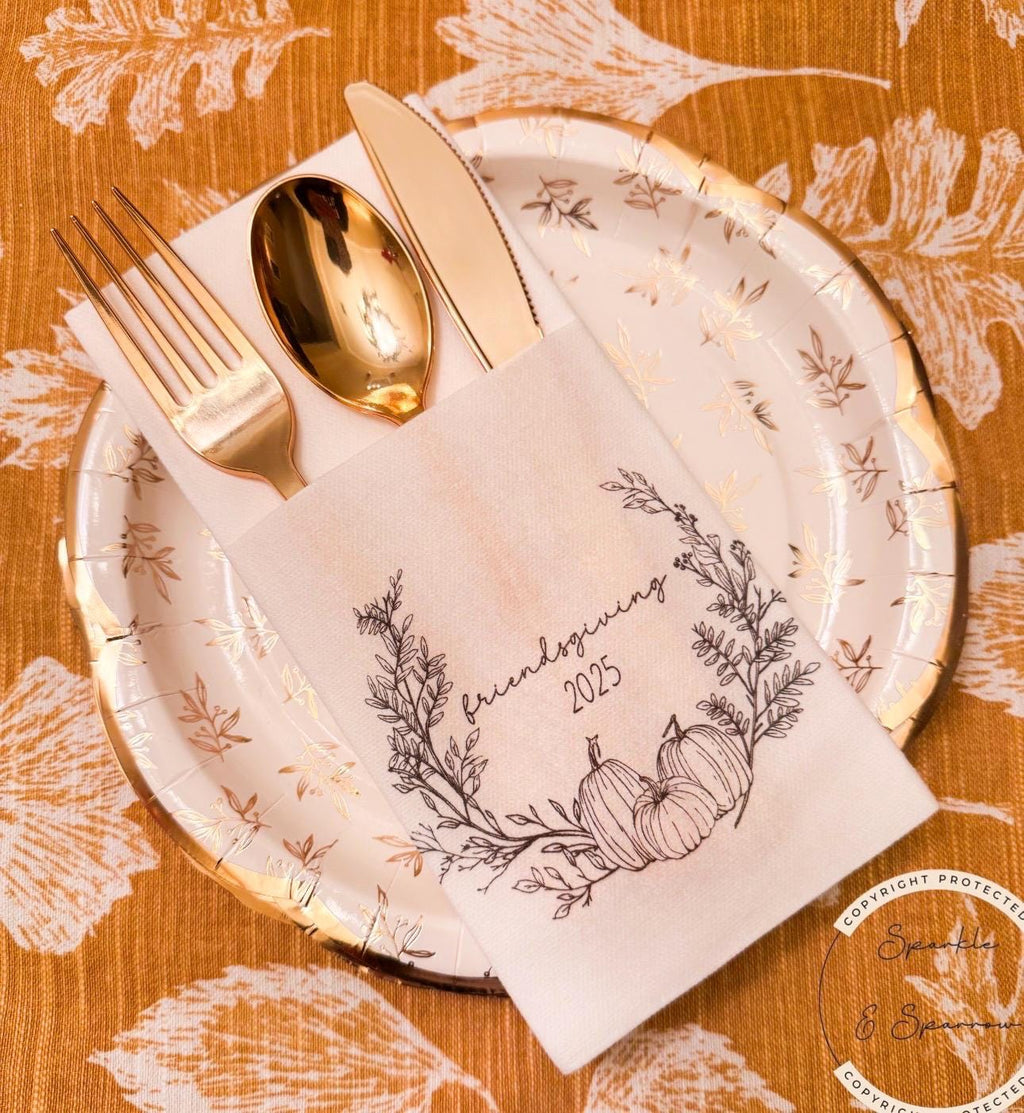 Friendsgiving Napkin Silverware Holder Friendsgiving Dinner Guest Towel Flatware Holder Place Holder Custom Friendsgiving Table Decor