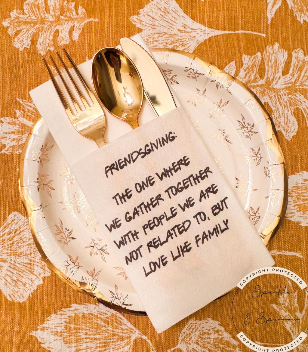 Friendsgiving Napkin Silverware Holder Friendsgiving Dinner Guest Towel Flatware Holder Place Holder Custom Friendsgiving Table Decor