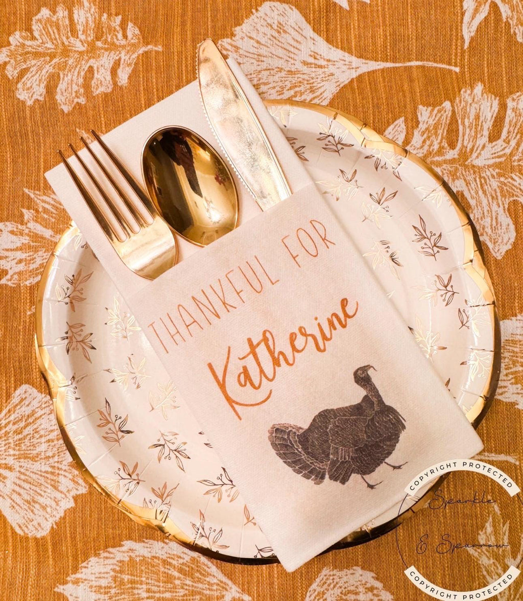Thanksgiving Dinner Personalized Napkin Silverware Holder Thanksgiving Guest Towel Flatware Holder Place Holder Custom Thanksgiving Decor
