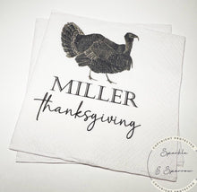 Load image into Gallery viewer, Thanksgiving Napkins Farmhouse Turkey Thanksgiving Dinner Napkins Thanksgiving Table Decor Personalized Cocktail Napkins, Set of 25
