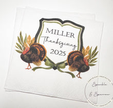 Load image into Gallery viewer, Thanksgiving Napkins Farmhouse Turkey Thanksgiving Dinner Napkins Thanksgiving Table Decor Personalized Cocktail Napkins, Set of 25
