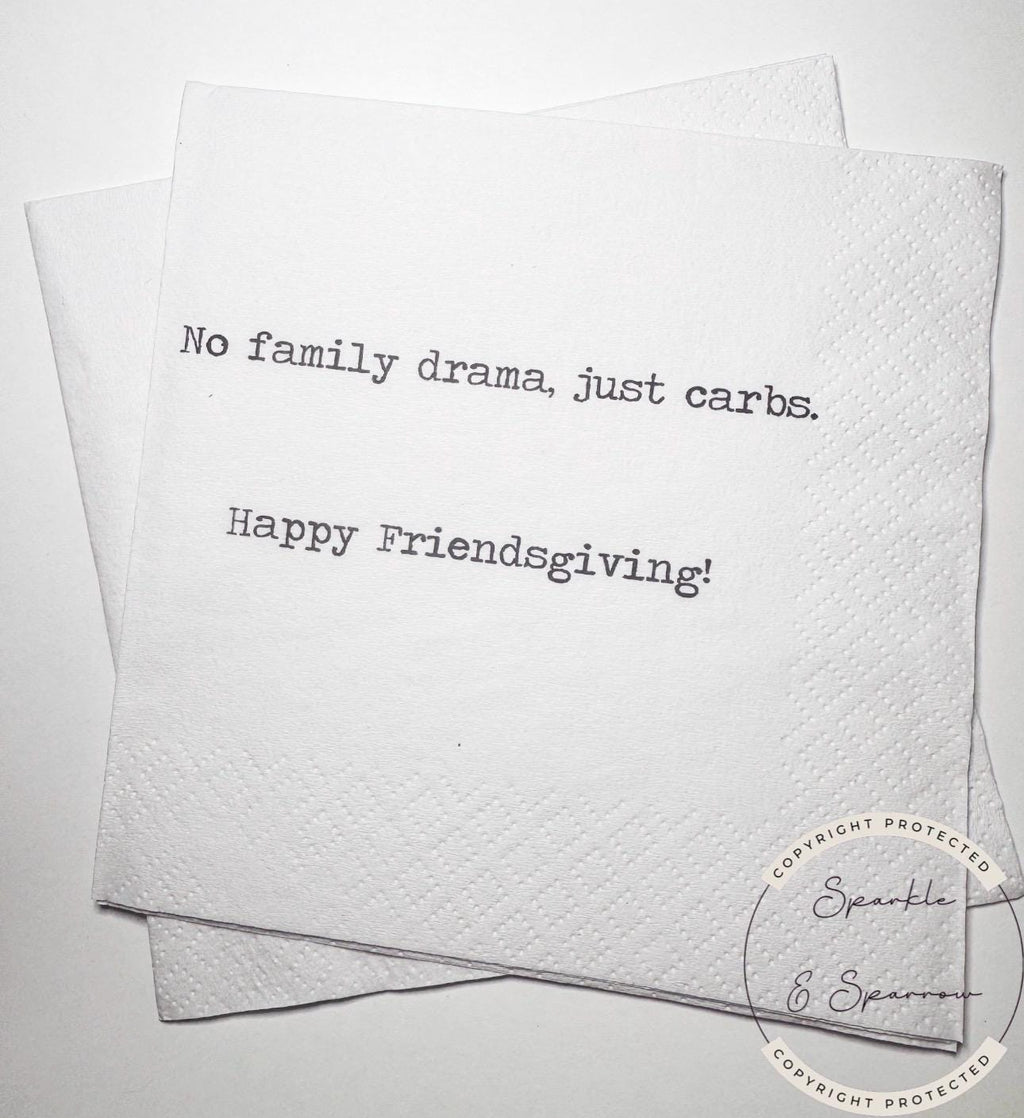 Friendsgiving Napkins Hostess Gift Funny Friends Thanksgiving Friendsgiving 2025 Dinner Party Cocktail, Luncheon or Dinner Napkins Set of 25