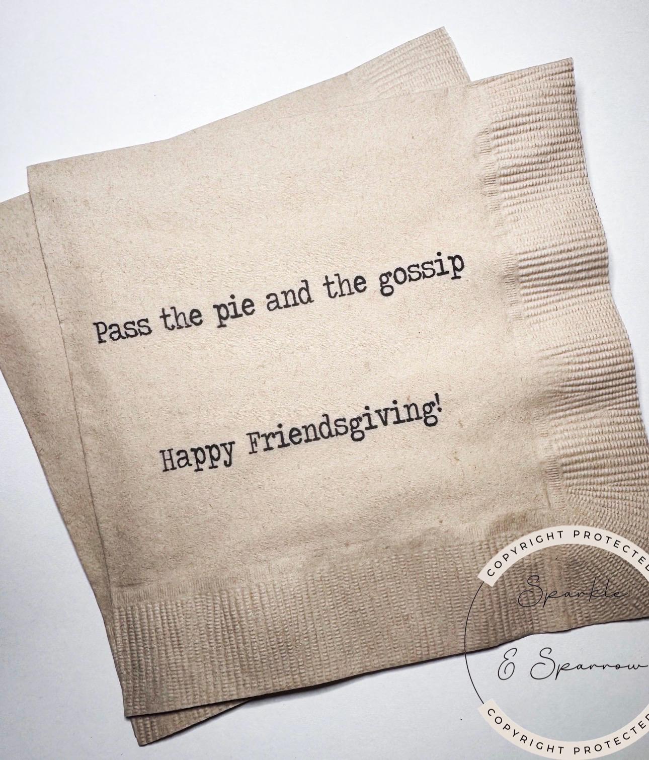 Friendsgiving Napkins Hostess Gift Funny Friends Thanksgiving Friendsgiving 2025 Dinner Party Kraft Cocktail or Dinner Napkins, Set of 25