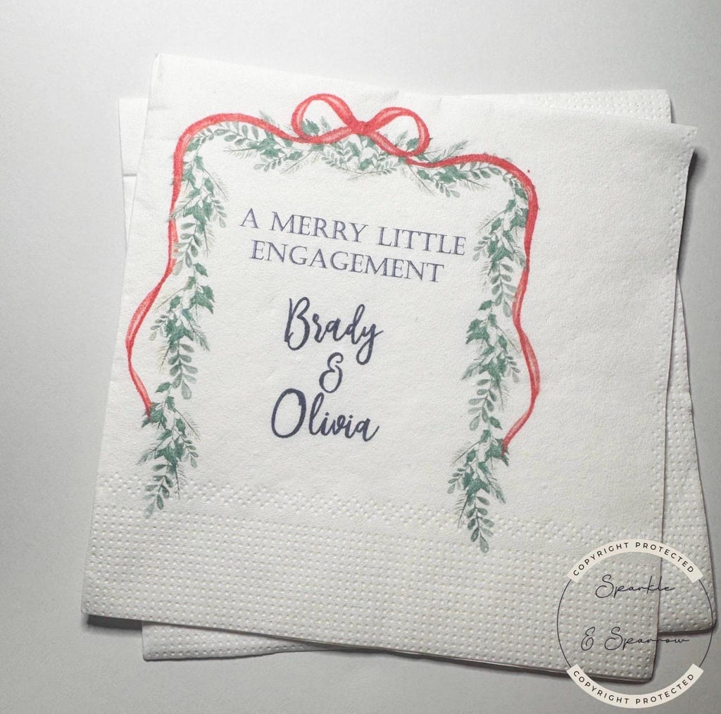 Merry Little Engagement Tis the Season to be Married Christmas Engagement Party Bridal Shower Cocktail, Luncheon or Dinner Napkins Set of 25