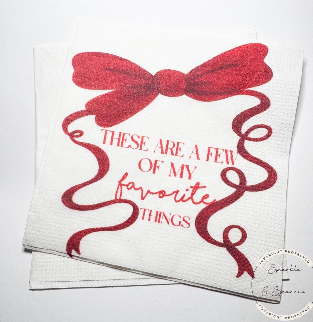Favorite Things Party Valentines Party Red Bow Christmas Party Favorite Things Red Bow Party Cocktail, Luncheon or Dinner Napkins, Set of 25