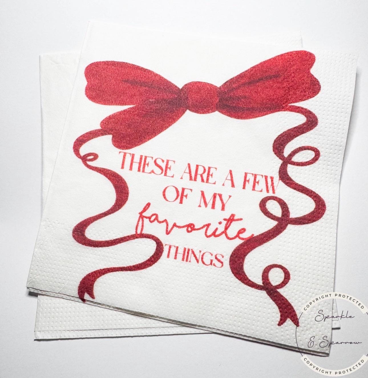 Favorite Things Party Valentines Party Red Bow Christmas Party Favorite Things Red Bow Party Cocktail, Luncheon or Dinner Napkins, Set of 25
