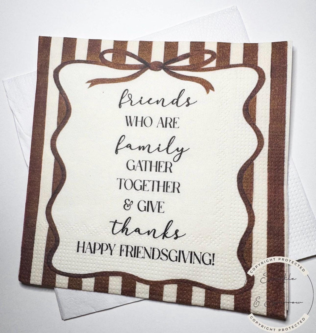 Friendsgiving Thanksgiving Friendsgiving 2025 Napkins Funny Friendsgiving Bow Dinner Party Cocktail, Luncheon or Dinner Napkins Set of 25