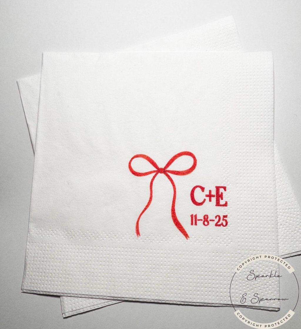 Merry Little Engagement Tis the Season to be Married Christmas Engagement Party Red Bow Bridal Shower Personalized Custom Napkins, Set of 25