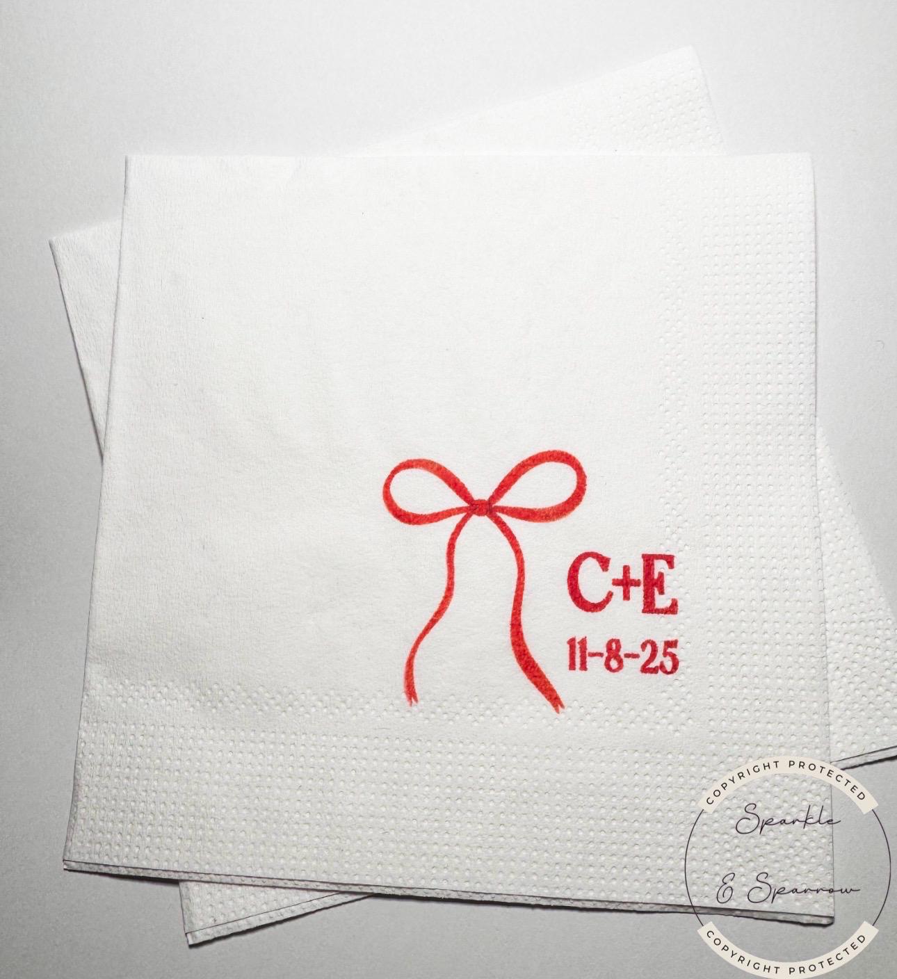 Merry Little Engagement Tis the Season to be Married Christmas Engagement Party Red Bow Bridal Shower Personalized Custom Napkins, Set of 25