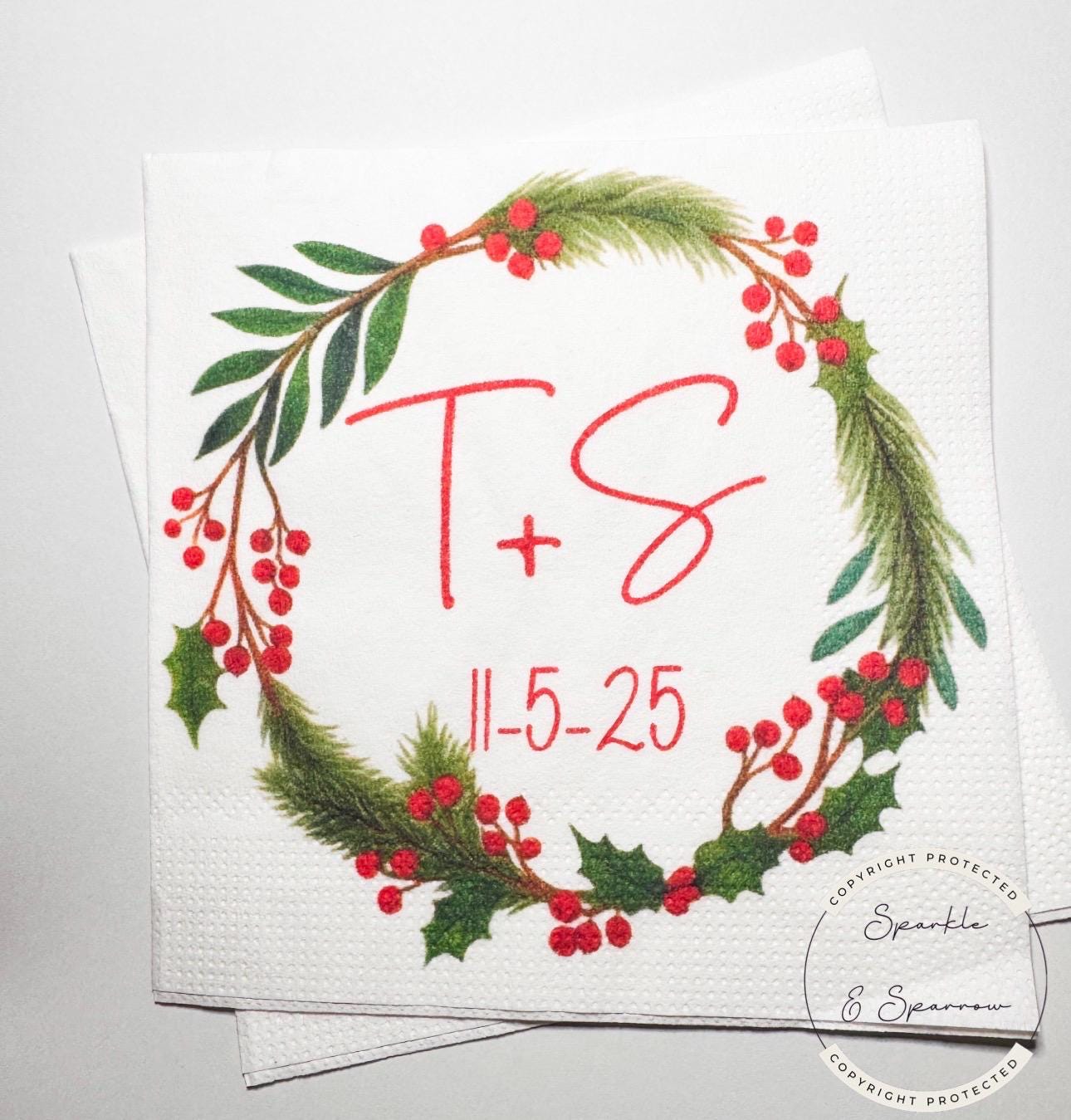 Merry Little Engagement Tis the Season to be Married Christmas Engagement Party Red Bow Bridal Shower Personalized Custom Napkins, Set of 25