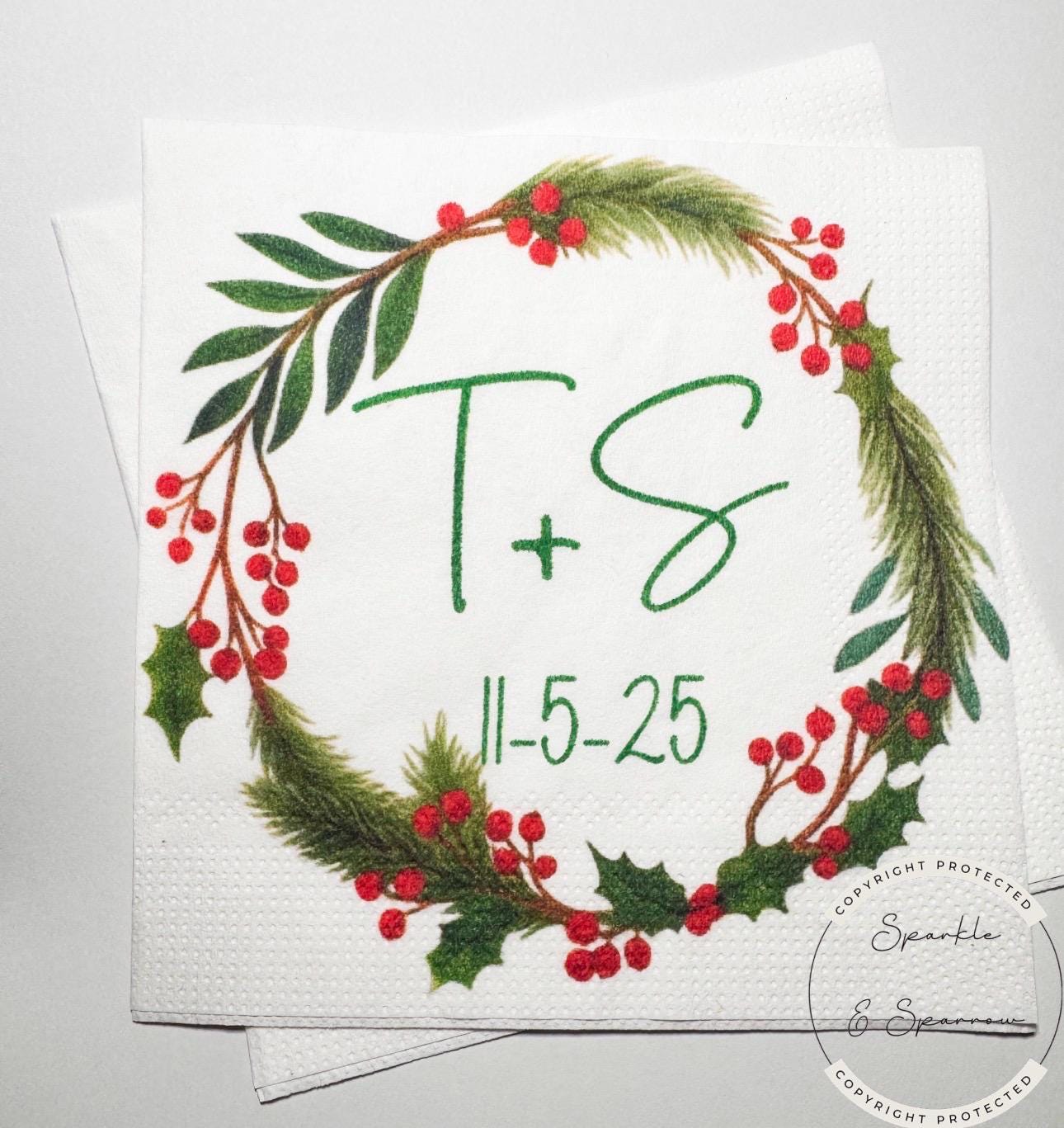 Merry Little Engagement Tis the Season to be Married Christmas Engagement Party Red Bow Bridal Shower Personalized Custom Napkins, Set of 25