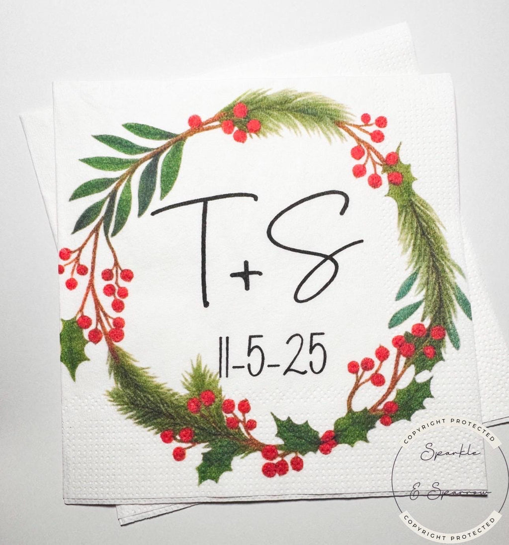 Merry Little Engagement Tis the Season to be Married Christmas Engagement Party Red Bow Bridal Shower Personalized Custom Napkins, Set of 25