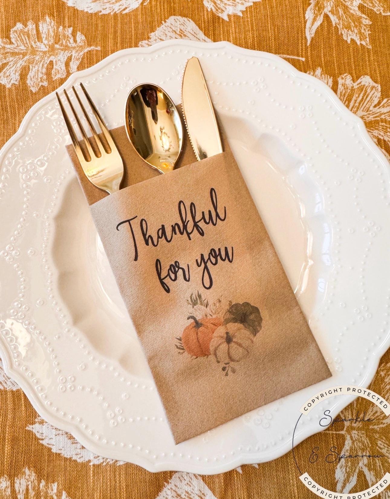 Thanksgiving Dinner Napkin Silverware Holder Thanksgiving Dinner Guest Towel Flatware Holder Place Holder Custom Thanksgiving Table Decor