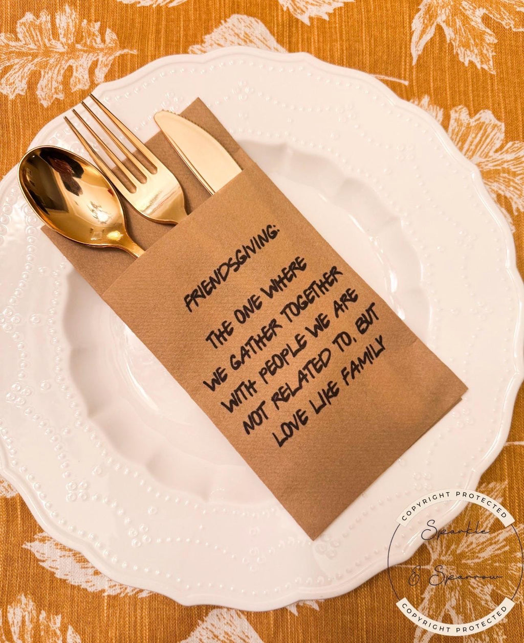 Friendsgiving Napkin Silverware Holder Friendsgiving Dinner Guest Towel Flatware Holder Place Holder Custom Friendsgiving Table Decor
