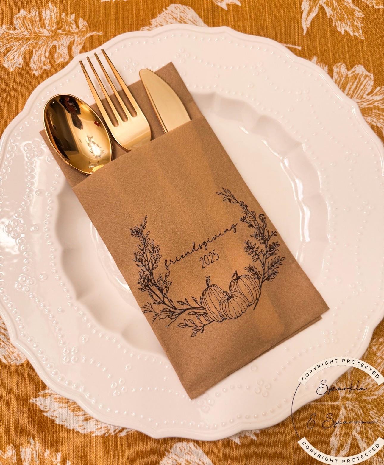 Friendsgiving Napkin Silverware Holder Friendsgiving Dinner Guest Towel Flatware Holder Place Holder Custom Friendsgiving Table Decor