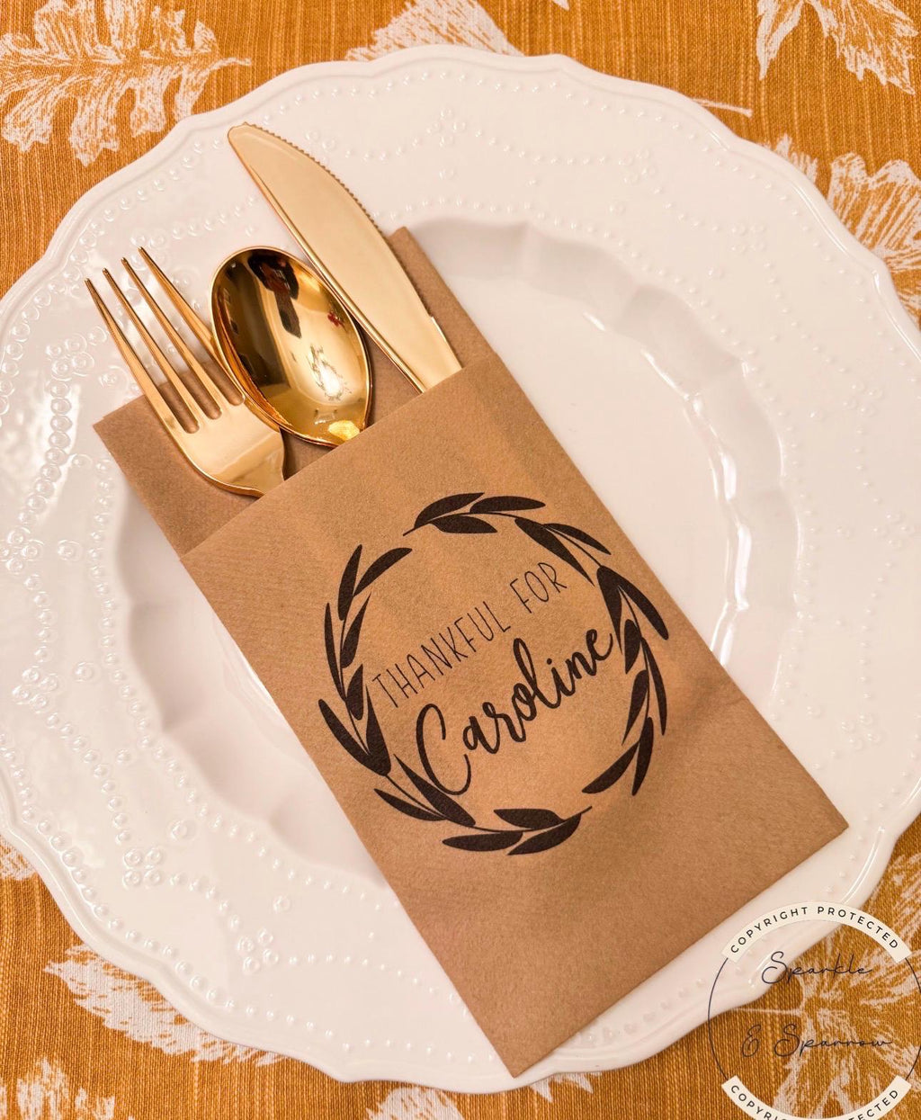 Thanksgiving Dinner Personalized Napkin Silverware Holder Thanksgiving Guest Towel Flatware Holder Place Holder Custom Thanksgiving Decor