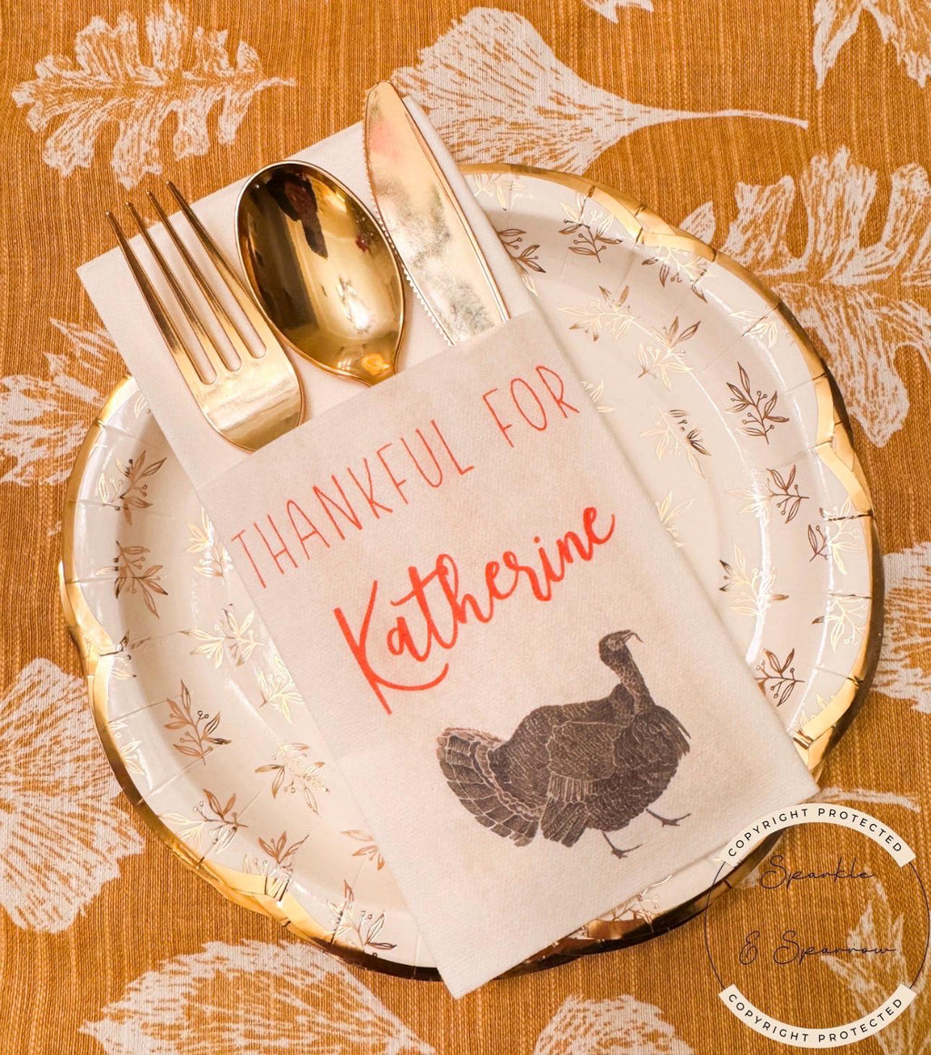 Thanksgiving Dinner Personalized Napkin Silverware Holder Thanksgiving Guest Towel Flatware Holder Place Holder Custom Thanksgiving Decor