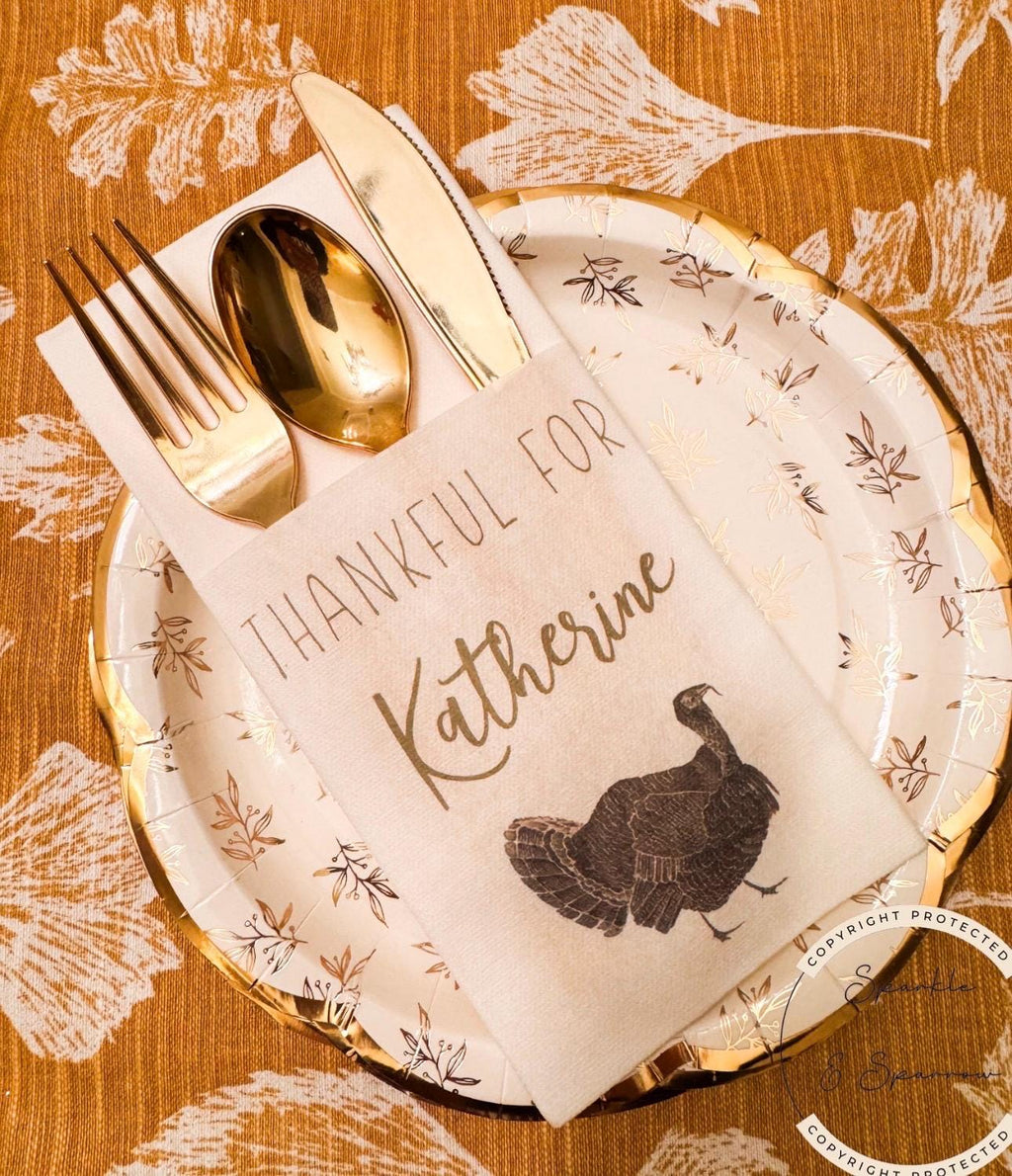 Thanksgiving Dinner Personalized Napkin Silverware Holder Thanksgiving Guest Towel Flatware Holder Place Holder Custom Thanksgiving Decor