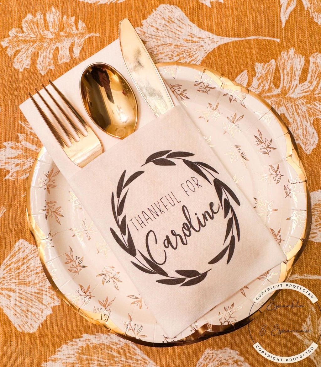 Thanksgiving Dinner Personalized Napkin Silverware Holder Thanksgiving Guest Towel Flatware Holder Place Holder Custom Thanksgiving Decor