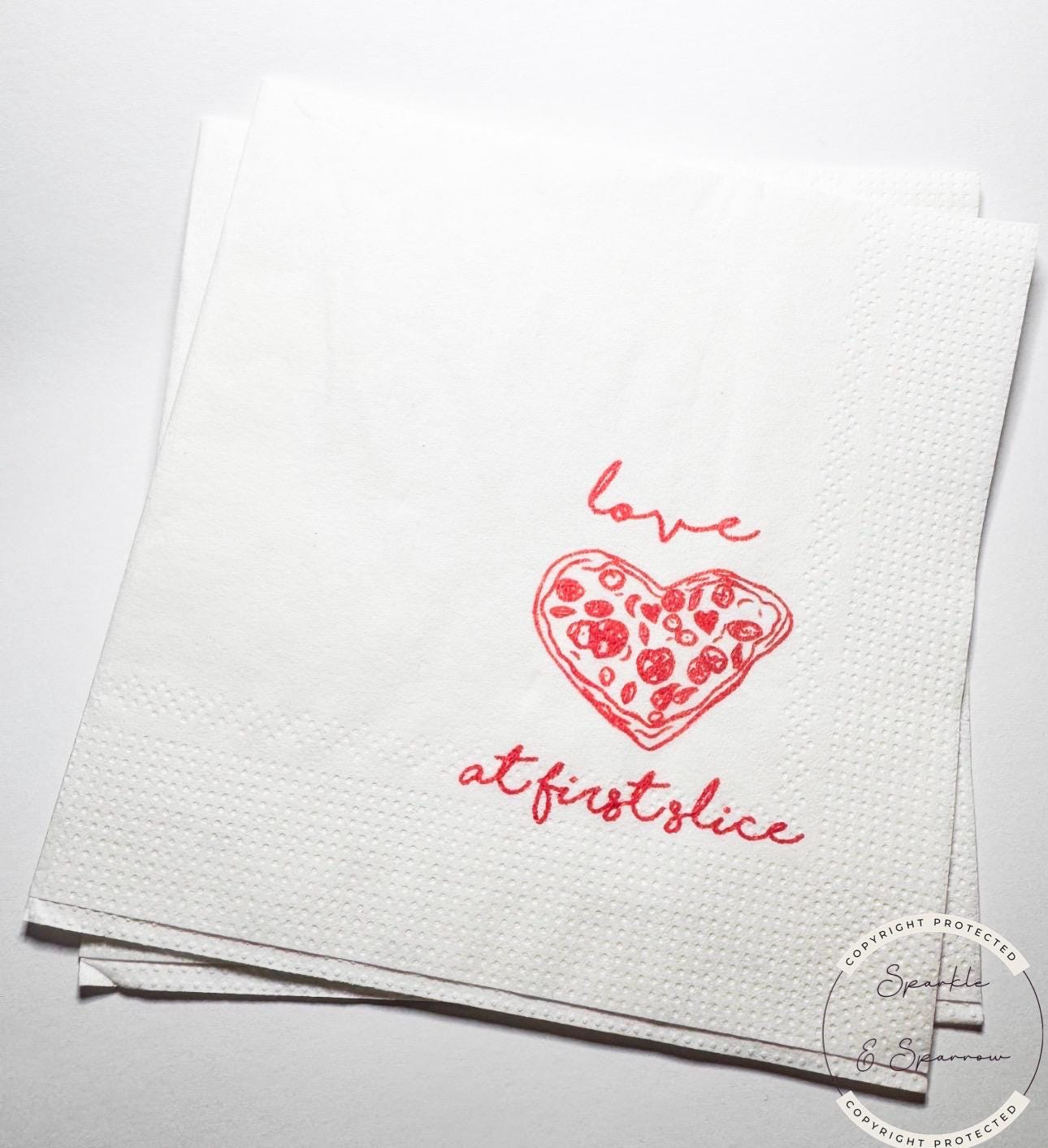 Love at First Slice Engagement Party Napkins Pizza Rehearsal Dinner Christmas Rehearsal Dinner Heart Pizza Italian Napkins, Set of 25