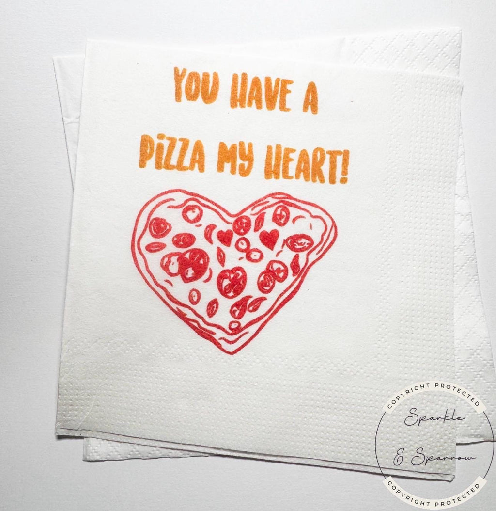 Pizza My Heart Valentine Pizza Valentines Day Pizza Rehearsal Dinner Party Singles Party Galentines Cocktail or Luncheon Napkins, Set of 25
