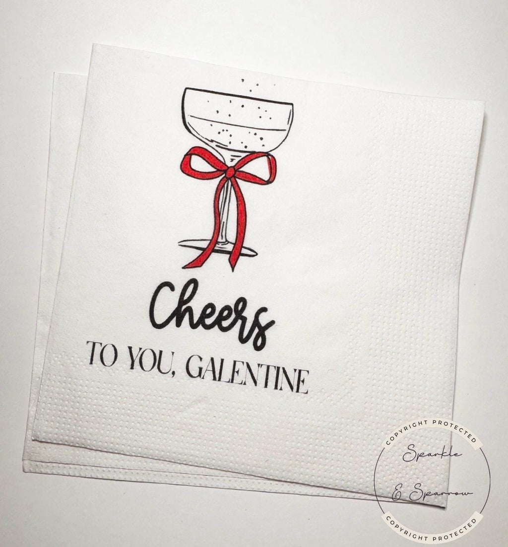 Galentines Day Red Bow Champagne Prosecco Favorite Things Party Galentines Day Gals Brunch Cocktail, Luncheon or Dinner Napkins, Set of 25