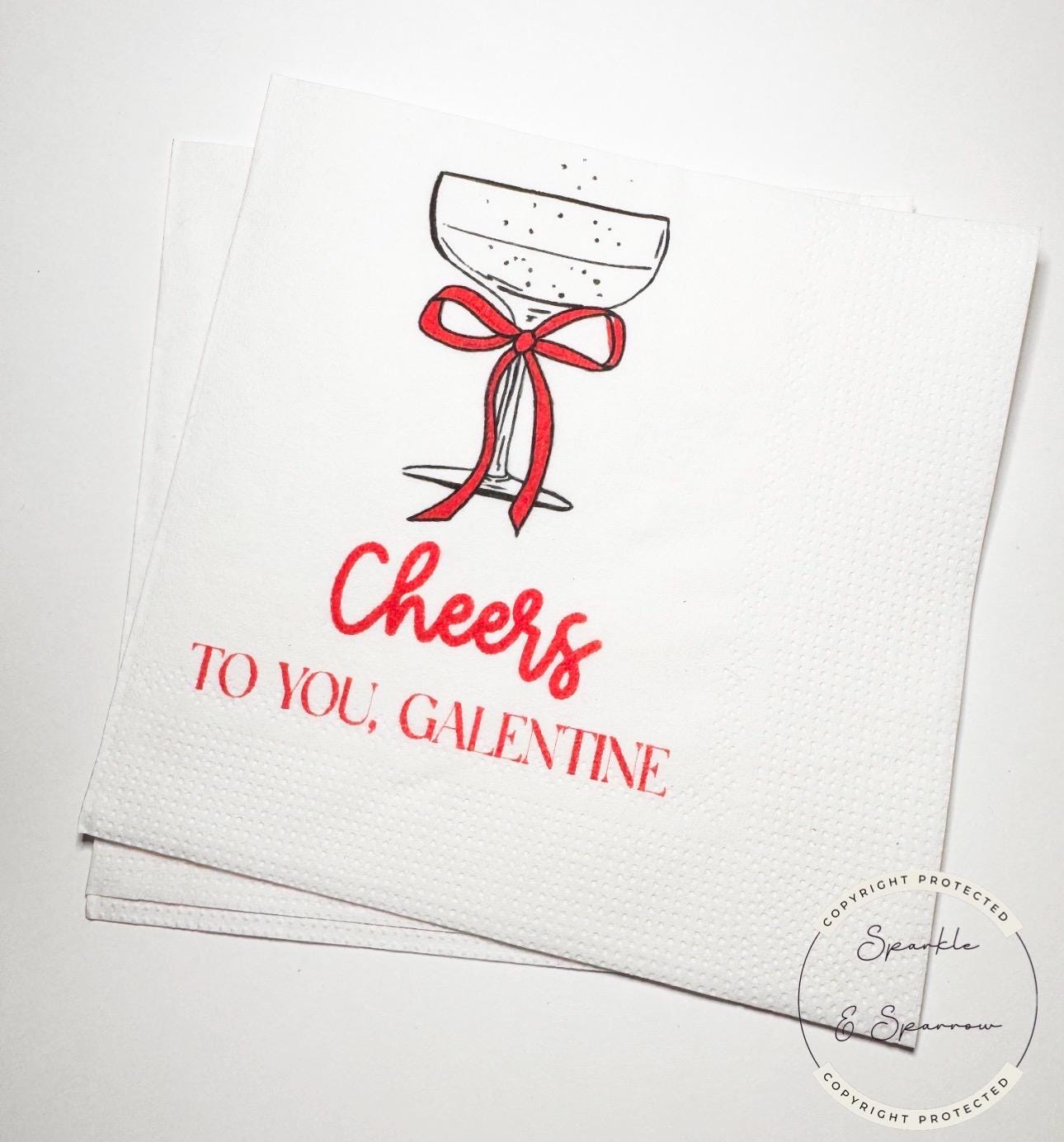 Galentines Day Red Bow Champagne Prosecco Favorite Things Party Galentines Day Gals Brunch Cocktail, Luncheon or Dinner Napkins, Set of 25