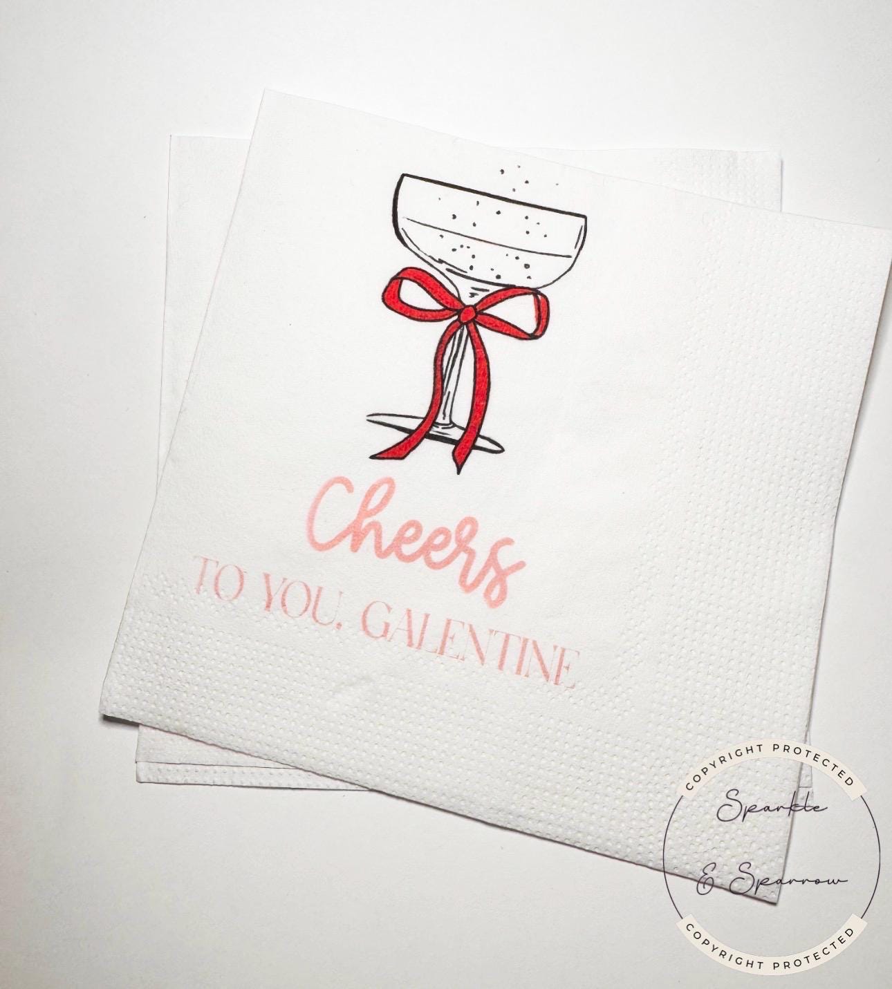 Galentines Day Red Bow Champagne Prosecco Favorite Things Party Galentines Day Gals Brunch Cocktail, Luncheon or Dinner Napkins, Set of 25