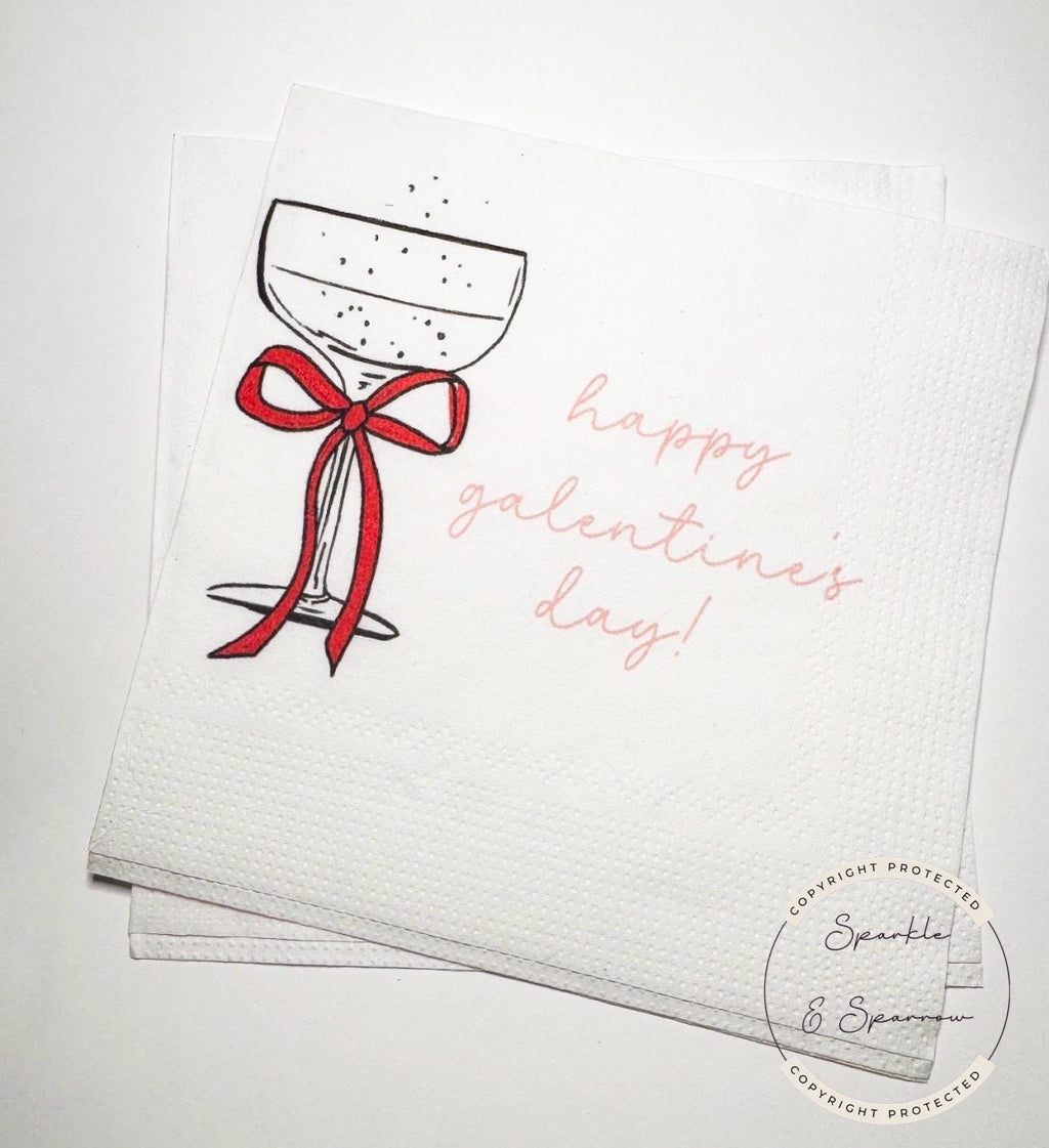 Galentines Day Red Bow Champagne Prosecco Favorite Things Party Galentines Day Gals Brunch Cocktail, Luncheon or Dinner Napkins, Set of 25