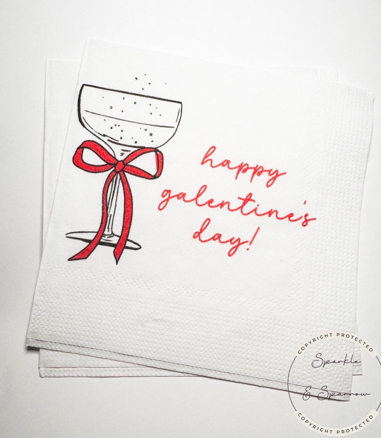 Galentines Day Red Bow Champagne Prosecco Favorite Things Party Galentines Day Gals Brunch Cocktail, Luncheon or Dinner Napkins, Set of 25