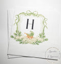 Baby Carriage Watercolor Crest Monogram Green Bow Baby Shower Personalized Cocktail, Luncheon or Dinner Napkins Set of 25