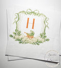 Baby Carriage Watercolor Crest Monogram Green Bow Baby Shower Personalized Cocktail, Luncheon or Dinner Napkins Set of 25