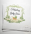 Baby Carriage Watercolor Crest Monogram Green Bow Baby Shower Personalized Cocktail, Luncheon or Dinner Napkins Set of 25