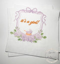 Baby Carriage It's a Girl Watercolor Crest Monogram Purple Bow Baby Shower Lavender Baby Cocktail, Luncheon or Dinner Napkins Set of 25