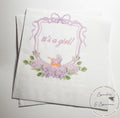 Baby Carriage It's a Girl Watercolor Crest Monogram Purple Bow Baby Shower Lavender Baby Cocktail, Luncheon or Dinner Napkins Set of 25