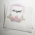 Baby Carriage It's a Girl Watercolor Crest Monogram Purple Bow Baby Shower Lavender Baby Cocktail, Luncheon or Dinner Napkins Set of 25