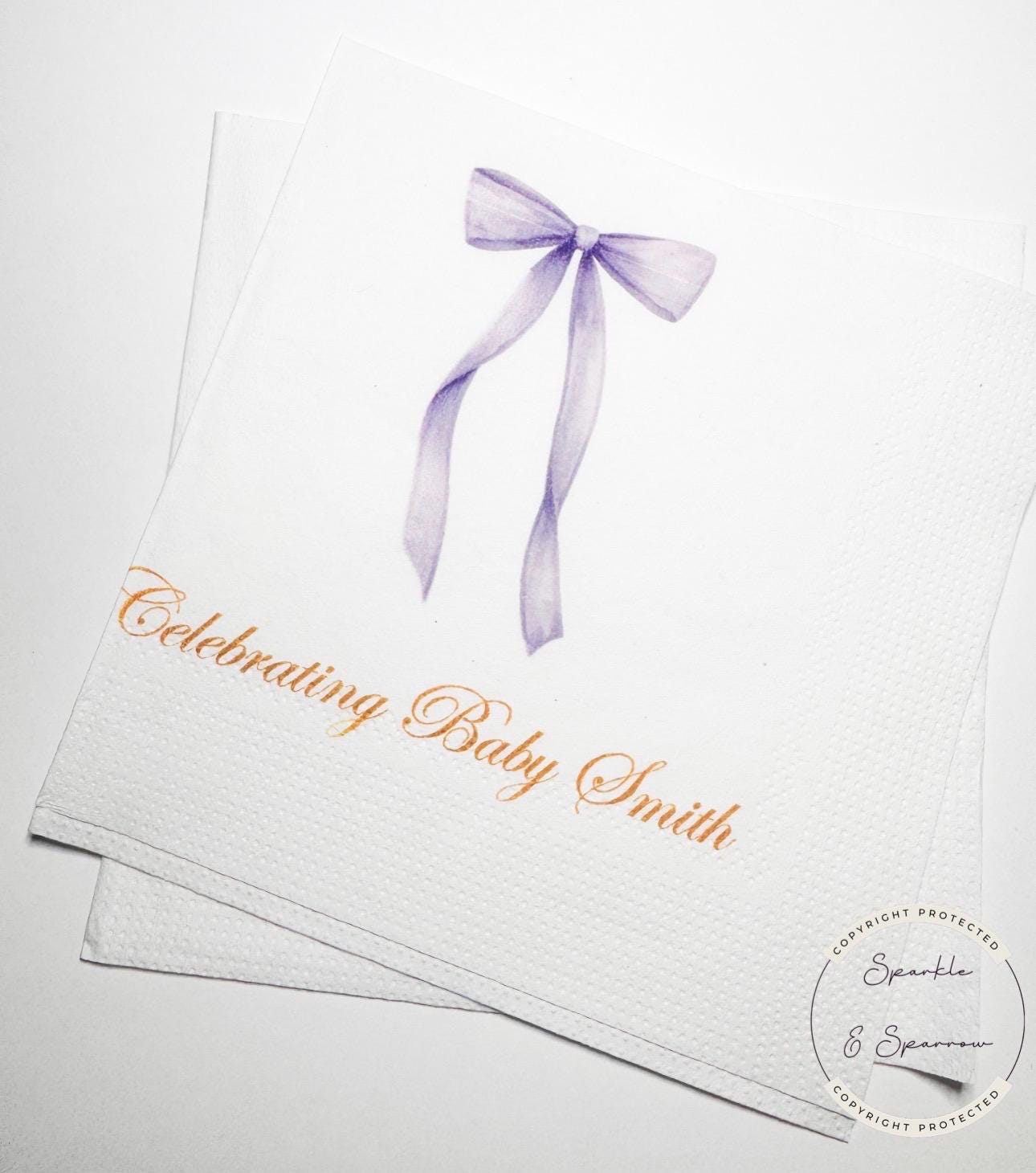 Purple Bow Baby Shower Oh Baby Lavender Bow Baby Shower Purple Bow Personalized Napkins Cocktail, Luncheon or Dinner Napkins Set of 25