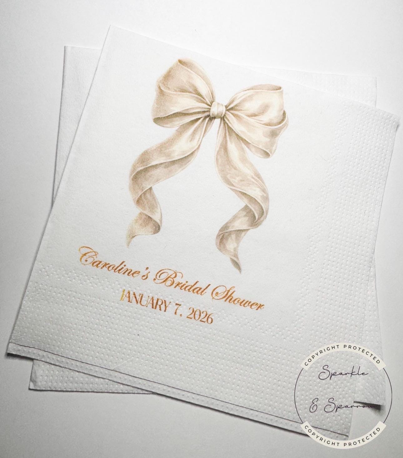 She's Tying the Knot White Bow Bridal Shower Personalized Bridal Napkins White Bow Wedding Cocktail, Luncheon or Dinner Napkins Set of 25