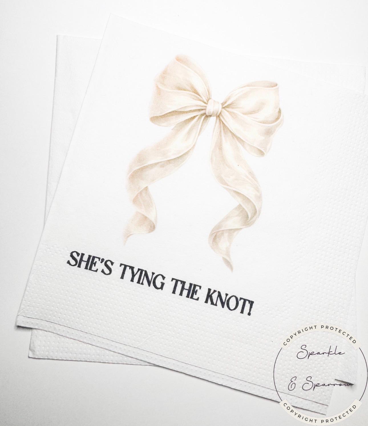 She's Tying the Knot White Bow Bridal Shower White Bow Bridal Napkins White Bow Wedding Cocktail, Luncheon or Dinner Napkins Set of 25