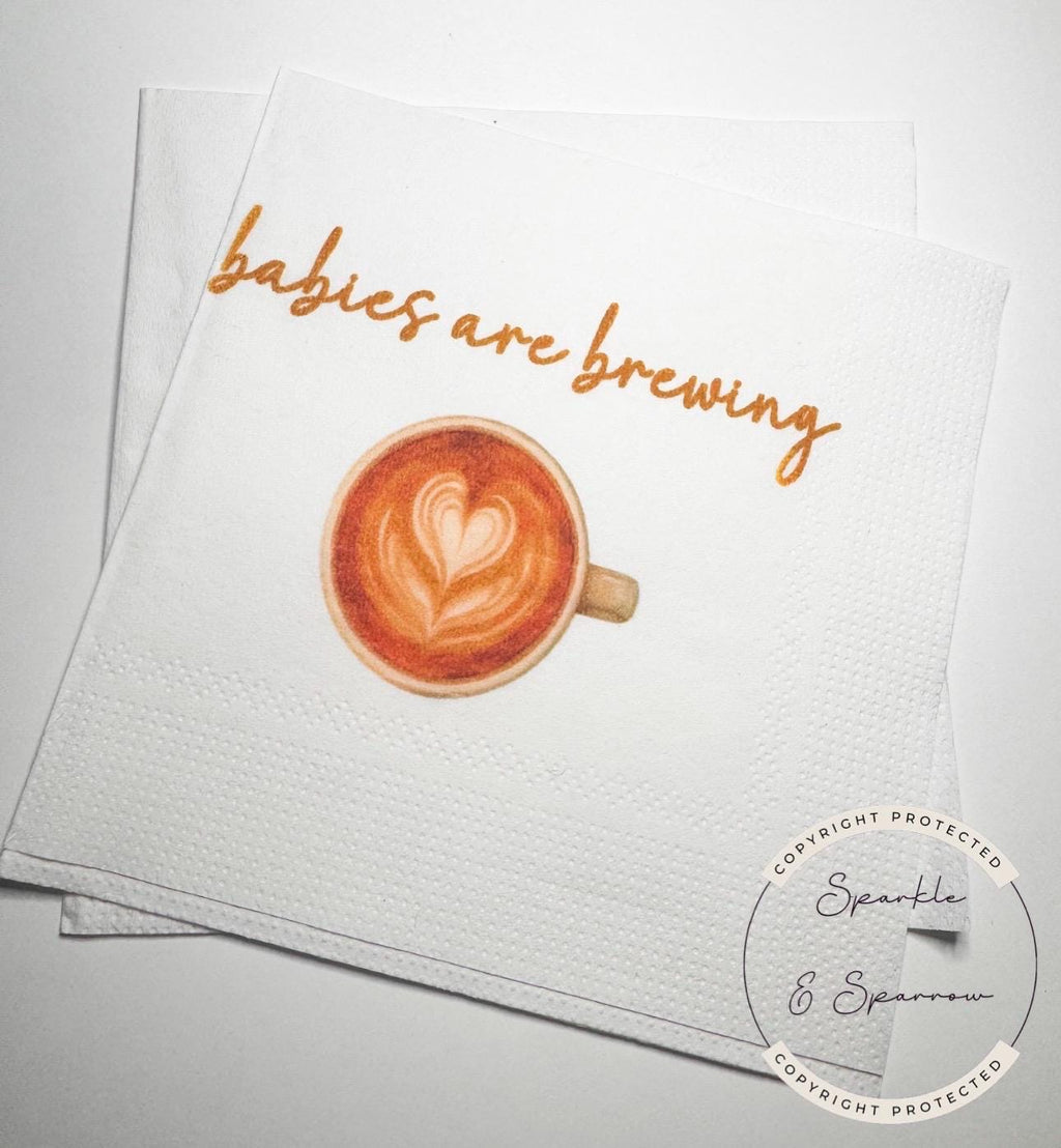 Babies are Brewing Baby Shower Coffee Bar Twins Coffee Baby Shower Baby Brunch Cocktail, Luncheon or Dinner Napkins Set of 25