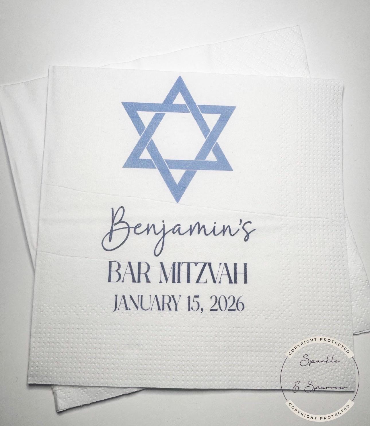 Bar Mitzvah Napkins Personalized Bar Mitzvah Blue Bar Mitzvah Party Decor Personalized Cocktail, Luncheon or Dinner Napkins Set of 25