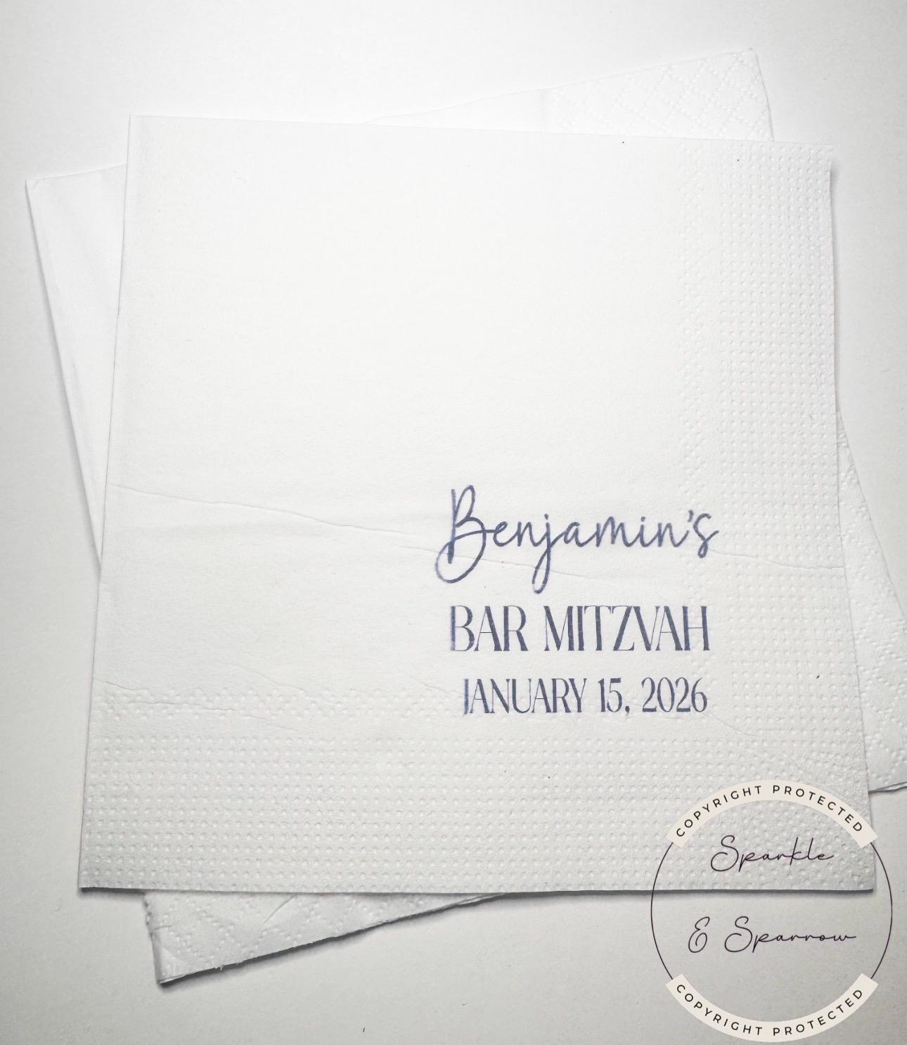Bar Mitzvah Napkins Personalized Bar Mitzvah Blue Bar Mitzvah Party Decor Personalized Cocktail, Luncheon or Dinner Napkins Set of 25