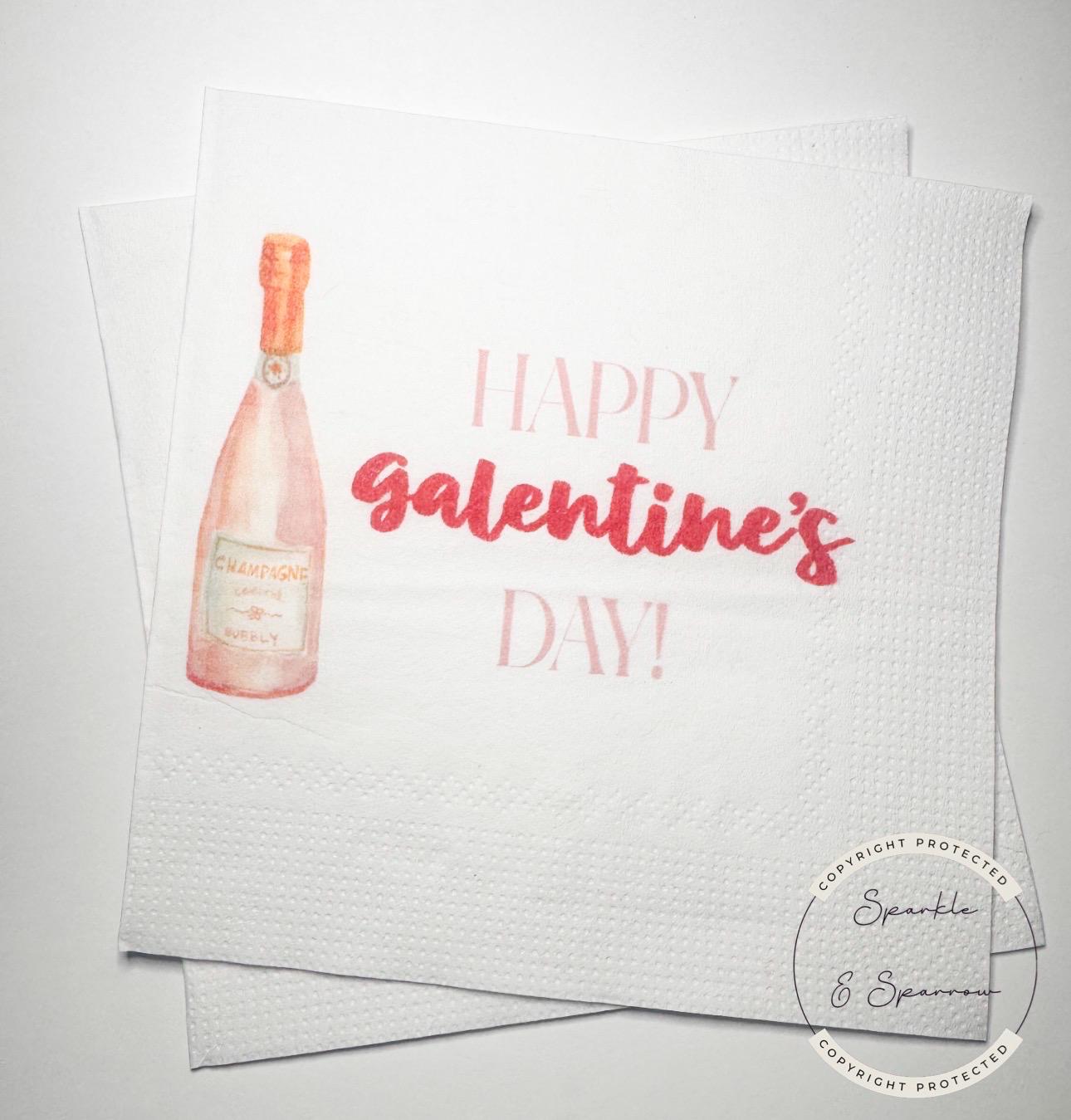 Galentines Day Pink Champagne Prosecco Favorite Things Party Galentines Day Gals Brunch Cocktail, Luncheon or Dinner Napkins, Set of 25