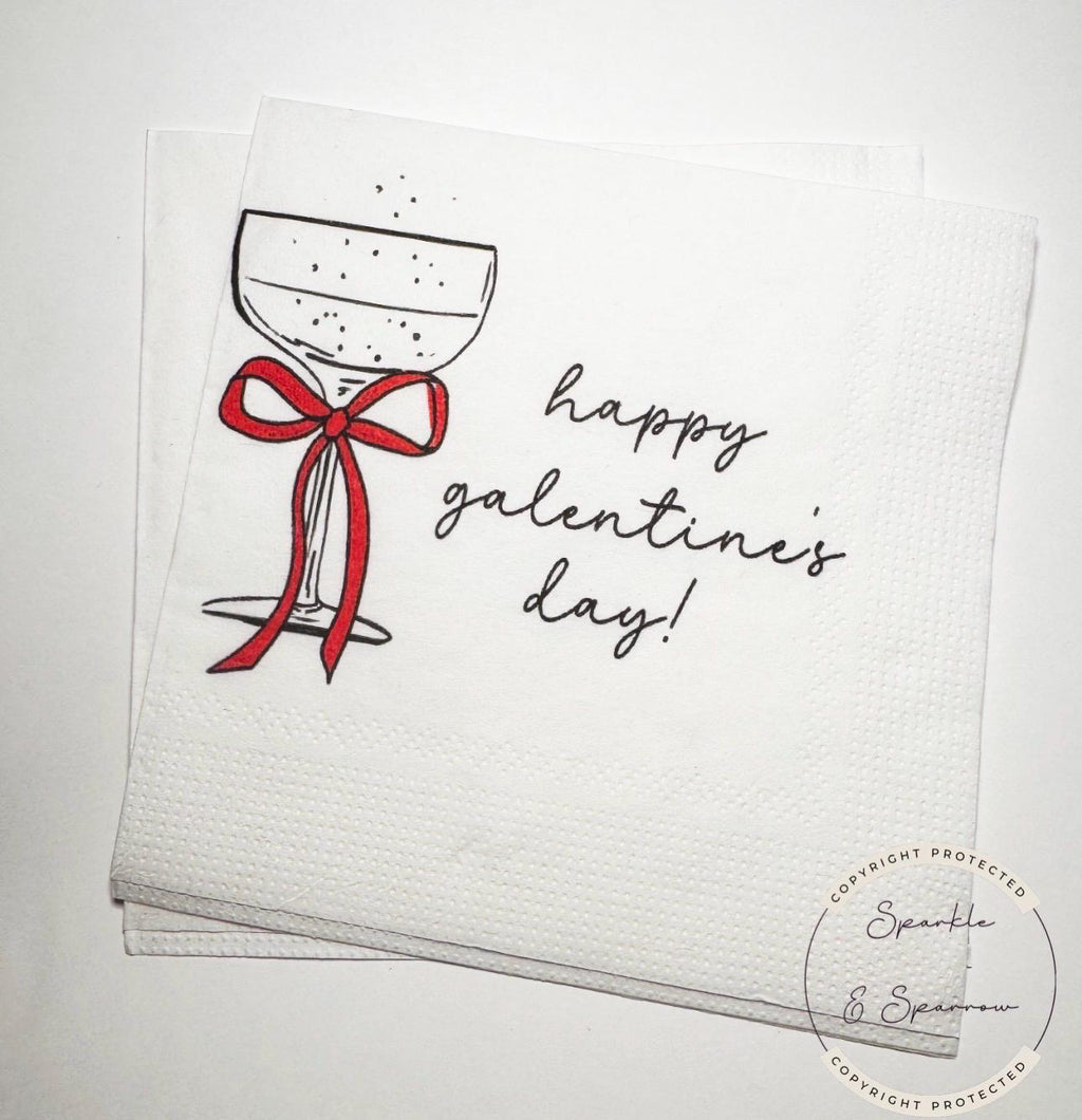 Galentines Day Red Bow Champagne Prosecco Favorite Things Party Galentines Day Gals Brunch Cocktail, Luncheon or Dinner Napkins, Set of 25